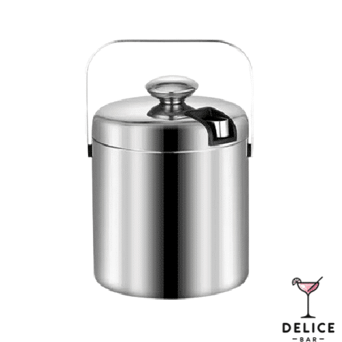 Seau a glace isotherme rouge acier inoxydable avec couvercle