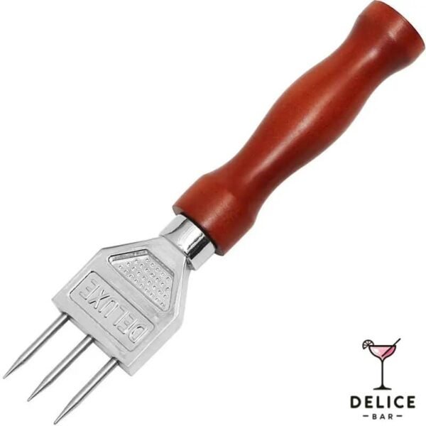 Pics à glace avec manche en bois et 3 piques en acier inoxydable, inscription deluxe