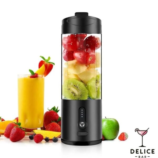 Mixeur portable noir avec un simple bouton pour jus de fruits frais