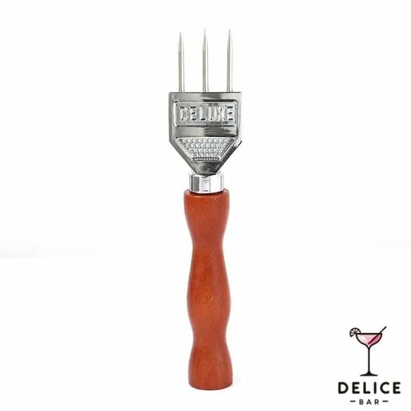 Pics à glace avec manche en bois et 3 piques en acier inoxydable, inscription deluxe