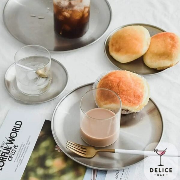 Assiette argentée en inox x4 – Image 3