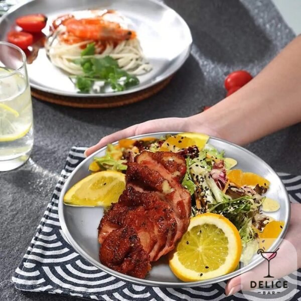 Assiette argentée en inox x4 – Image 4