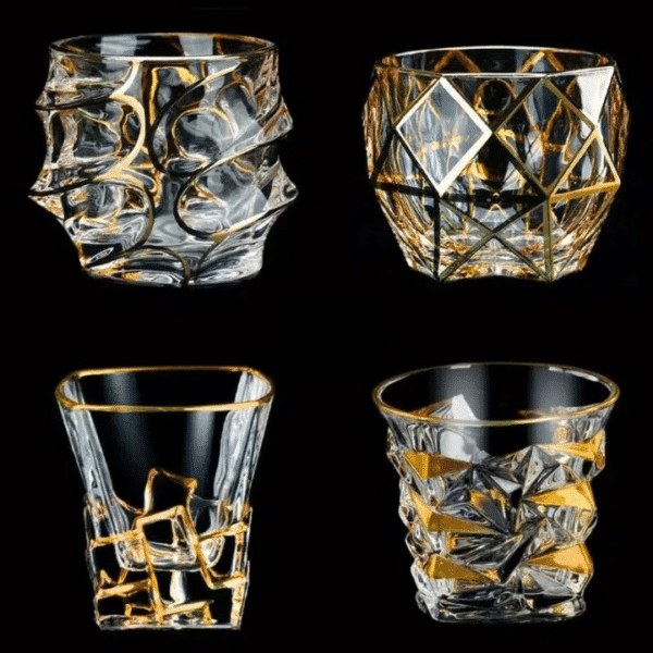 Verre à whisky cristal doré structure grillagée – Image 6