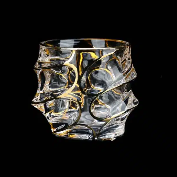 Verre à whisky cristal doré relief anguleux type diamant 7