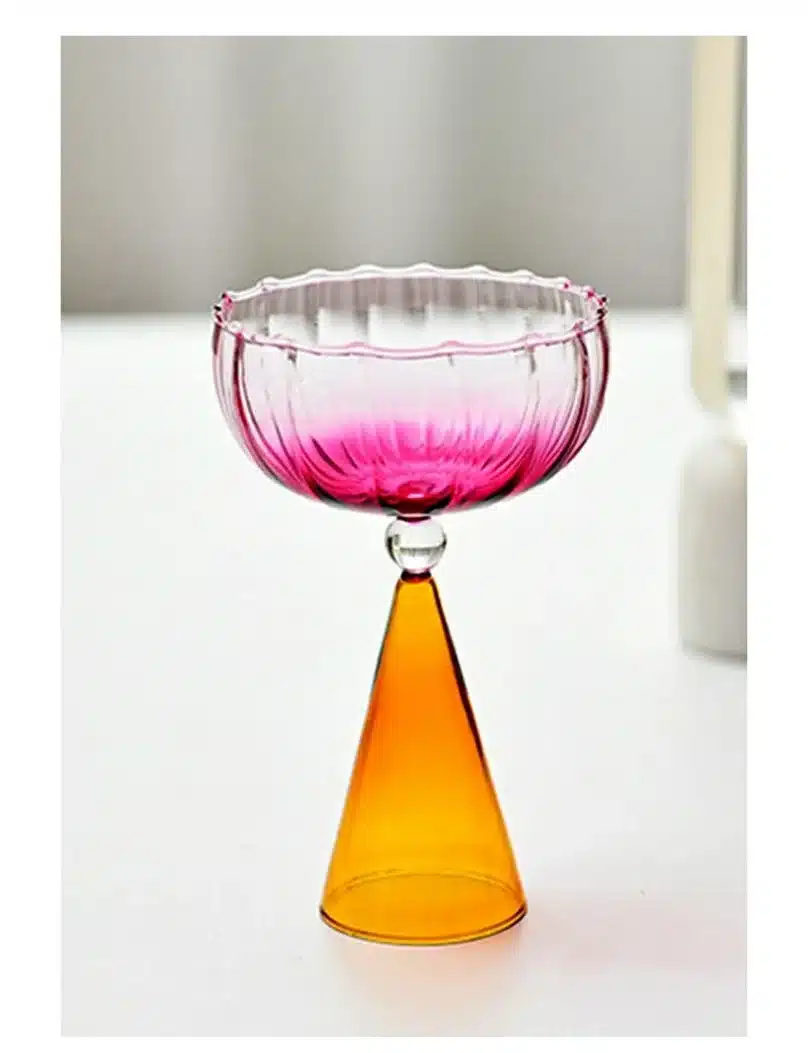 Verre à cocktail 220 ml – création originale avec pied orange conique et coupe rose soufflée 10