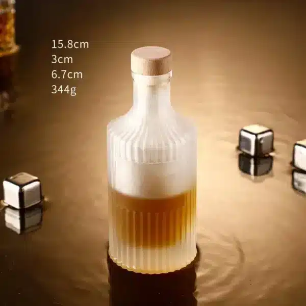 Bouteille apothicaire verre rainuré avec bouchon bois naturel 10