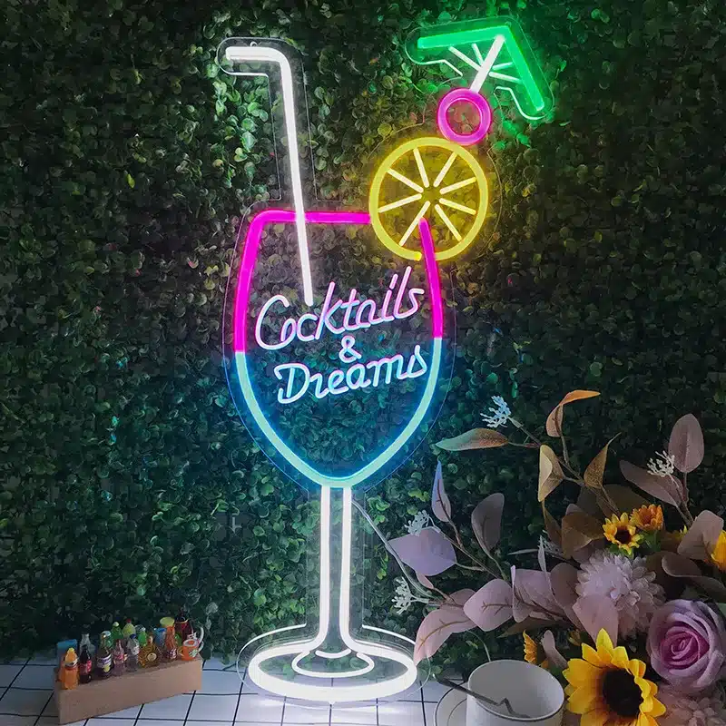 Enseigne Néon LED – Verre à Cocktail “Cocktails & Dreams 1