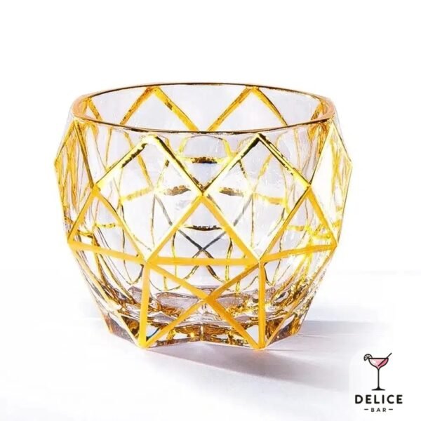 Verre à whisky cristal doré facettes en losanges