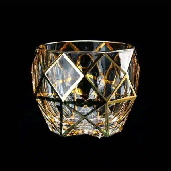 Verre à whisky cristal doré relief anguleux type diamant 8