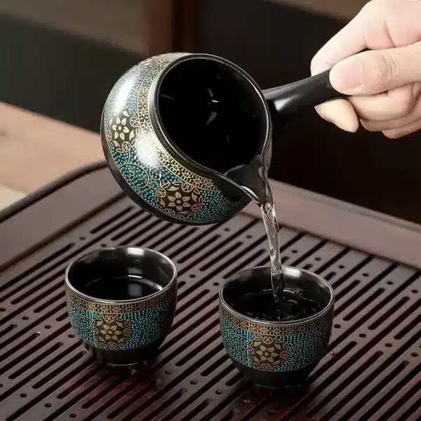 Service à thé chinois en céramique bleue – Set complet avec théière, verseuse et 6 tasses 4