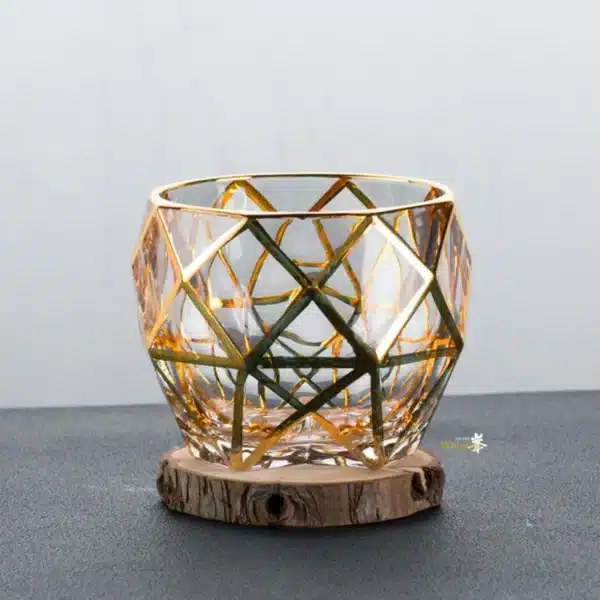 Verre à whisky cristal doré relief anguleux type diamant 16