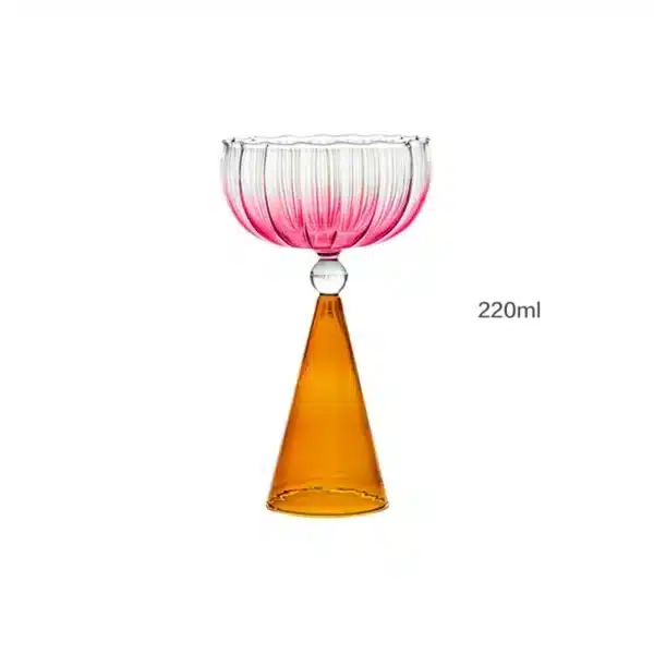 Verre à cocktail 220 ml – création originale avec pied orange conique et coupe rose soufflée 6