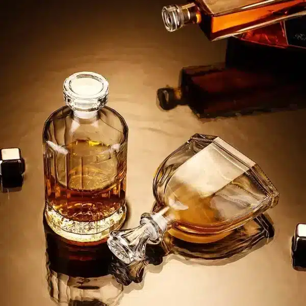 Bouteille apothicaire verre rainuré avec bouchon bois naturel 3