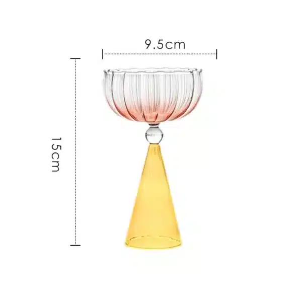 Verre à cocktail 220 ml – création originale avec pied orange conique et coupe rose soufflée 5