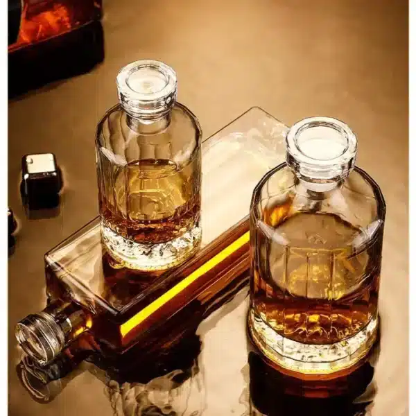 Bouteille apothicaire verre rainuré avec bouchon bois naturel 4
