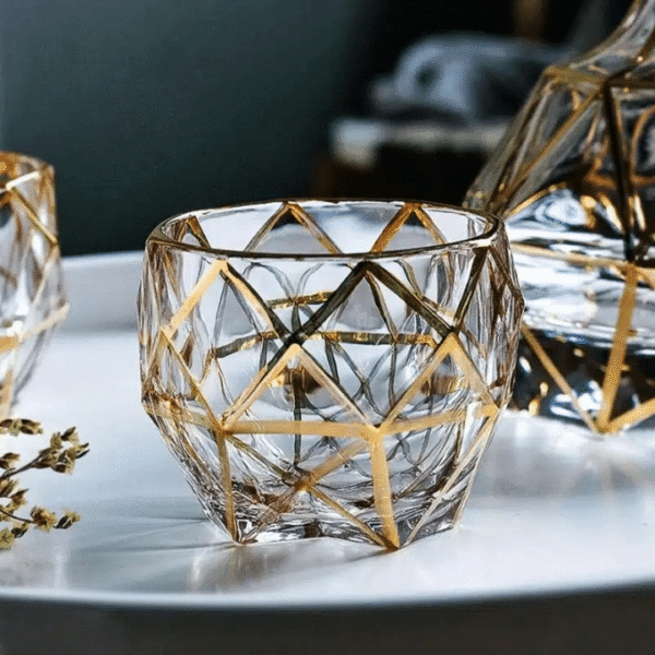 Verre à whisky cristal doré facettes en losanges – Image 3