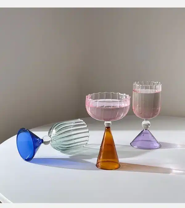 Verre à cocktail 220 ml – création originale avec pied orange conique et coupe rose soufflée 9