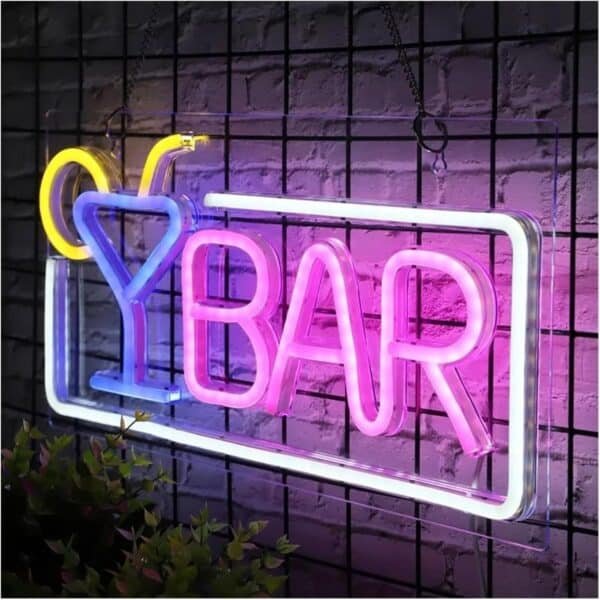 Néon enseigne BAR rose & verre bleu – Image 3