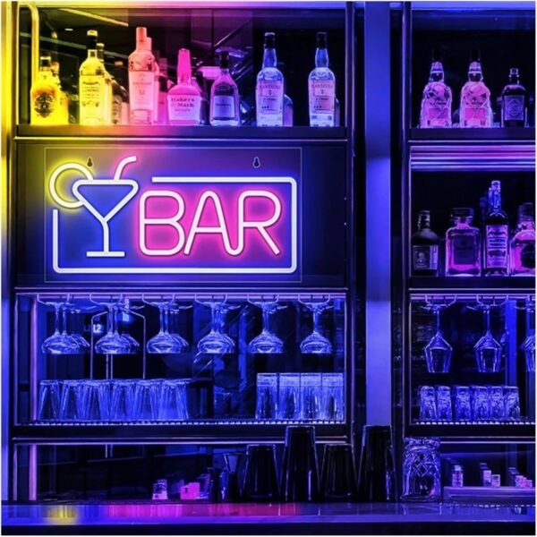 Néon enseigne BAR rose & verre bleu – Image 2