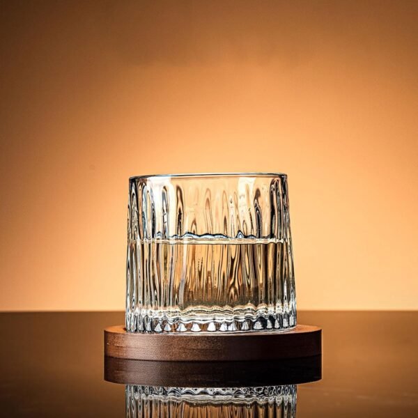 Verre à whisky rotatif avec dessous bambou - motif vagues – Image 2