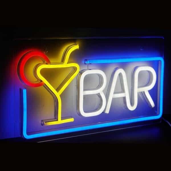 Néon enseigne BAR blanc & verre jaune – Image 2