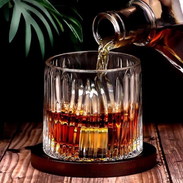 Verre à whisky rotatif avec dessous bambou - motif vagues – Image 3
