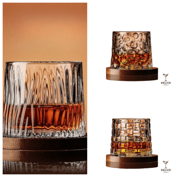 Verre à whisky rotatif avec dessous bambou - motif bulles – Image 4