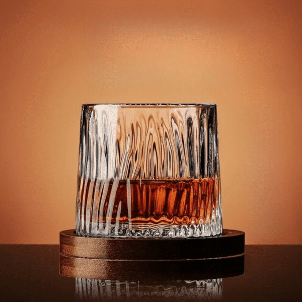 Verre à whisky rotatif avec dessous bambou - motif vagues – Image 4