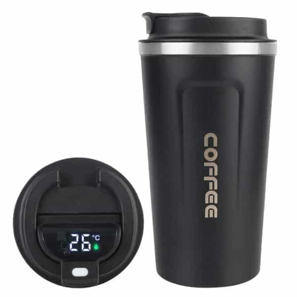 Tasse thermos café affichage LED - noir