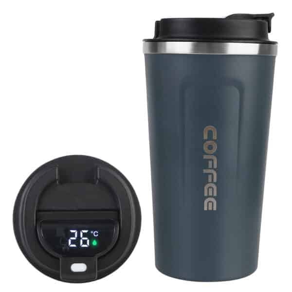 Tasse thermos café affichage LED - bleu