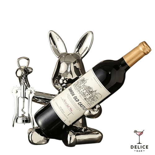 Porte-bouteille design lapin argenté + tire-bouchon inclus