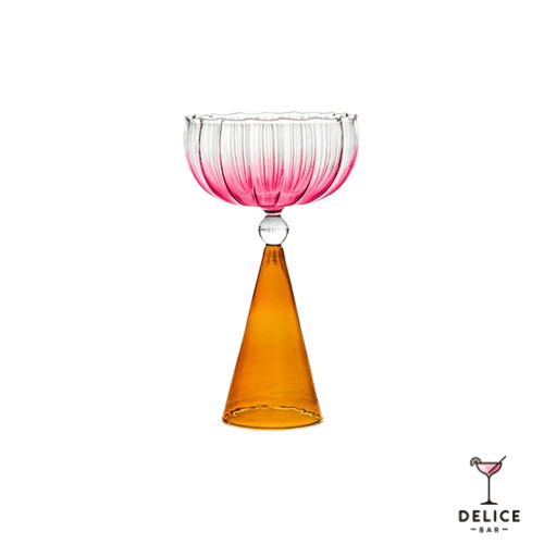 Verre à cocktail 220 ml – création originale avec pied orange conique et coupe rose