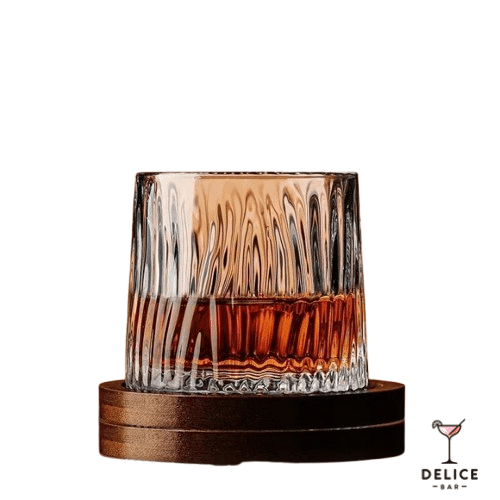 Verre à whisky rotatif avec dessous bambou - motif vagues