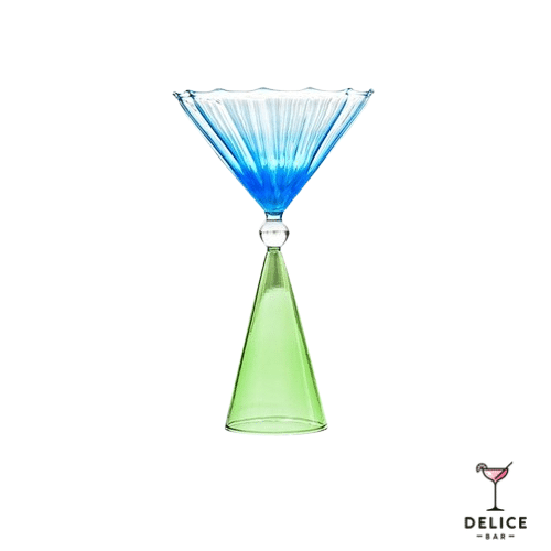 Verre à martini 150 ml – création originale avec pied vert conique et coupe bleu