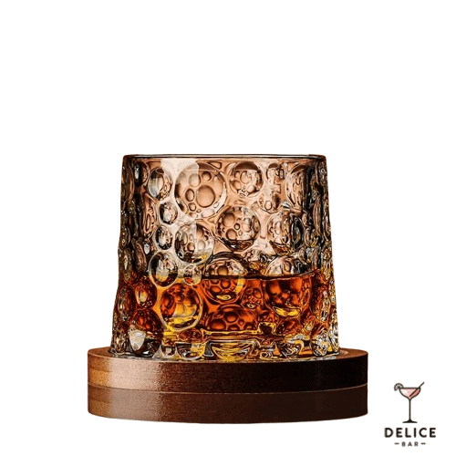 Verre à whisky rotatif avec dessous bambou - motif bulles
