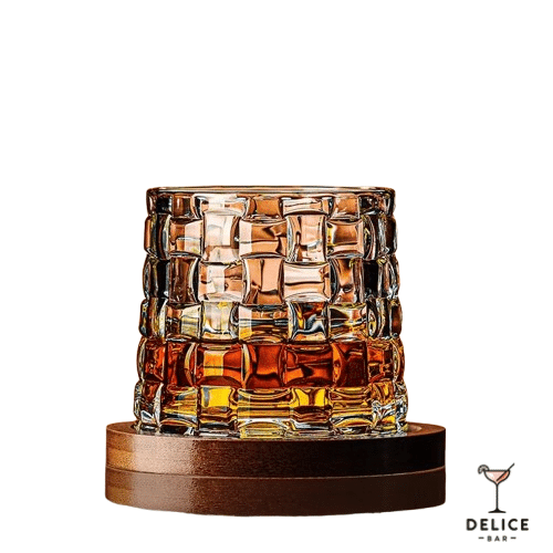 Verre à whisky rotatif avec dessous bambou - motif damier