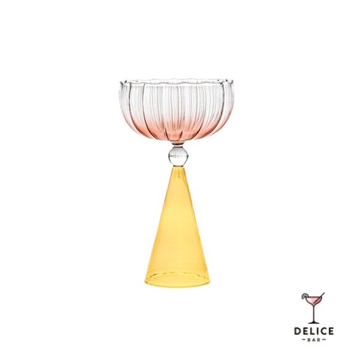 Verre à cocktail 220 ml – création originale avec pied jaune conique et coupe rose corail x2
