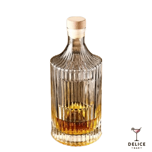 Bouteille apothicaire verre rainuré avec bouchon bois naturel - 550ml