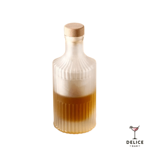 Bouteille apothicaire verre givré rainuré avec bouchon bois naturel - 250ml