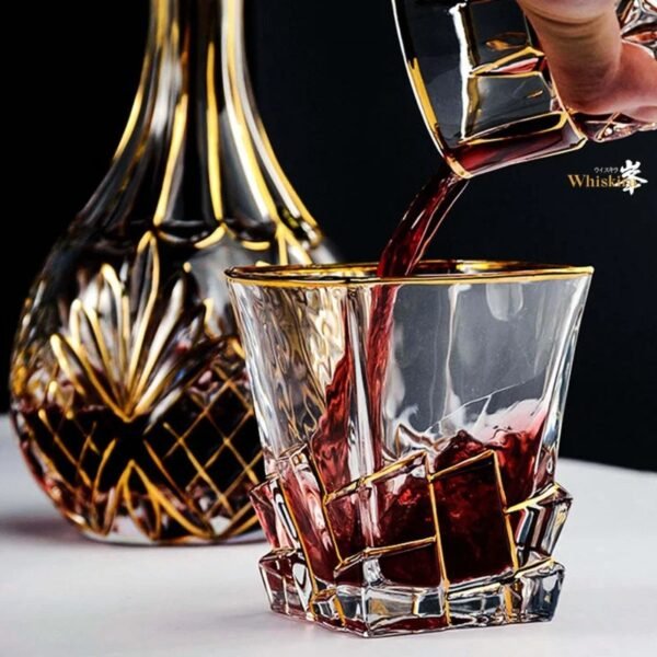 Verre à whisky cristal doré structure grillagée – Image 3